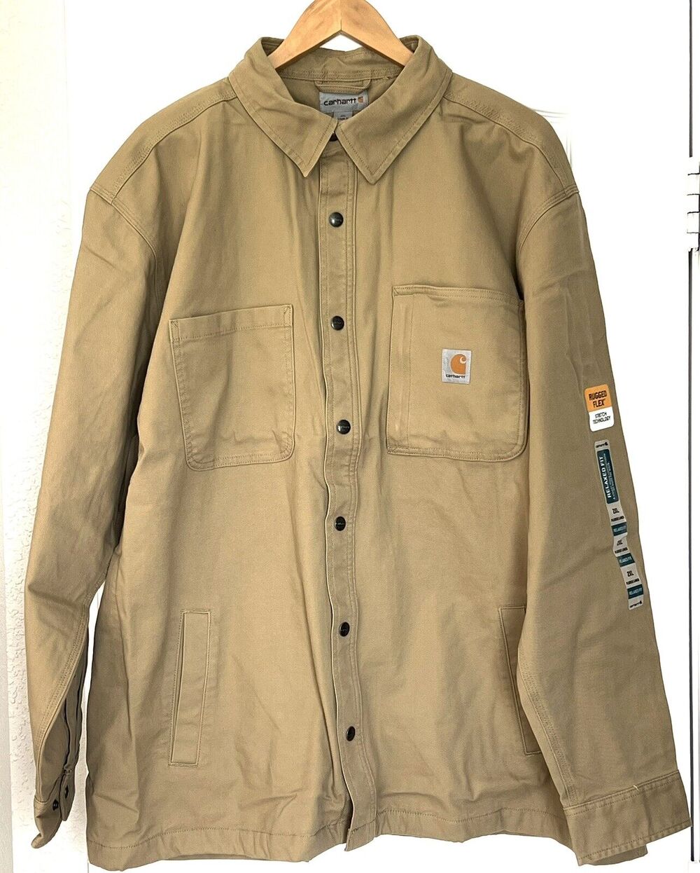 Carhartt Rugged Flex Canvas Fleece-Lined Work Shirt Jacket Men Size 2XL XXL TAN